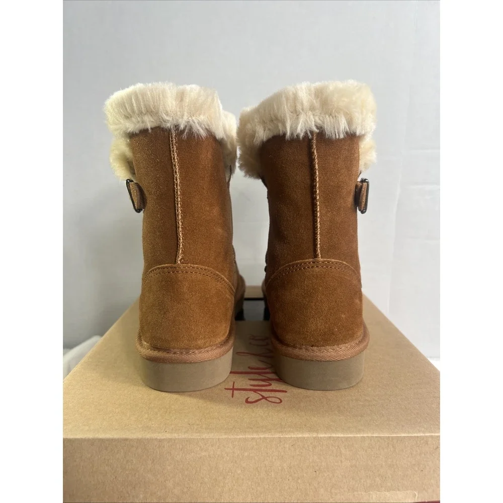 Style & Co Tiny2 Chestnut Genuine Suede Winter Boots Faux Leather w/ Box Size 6M